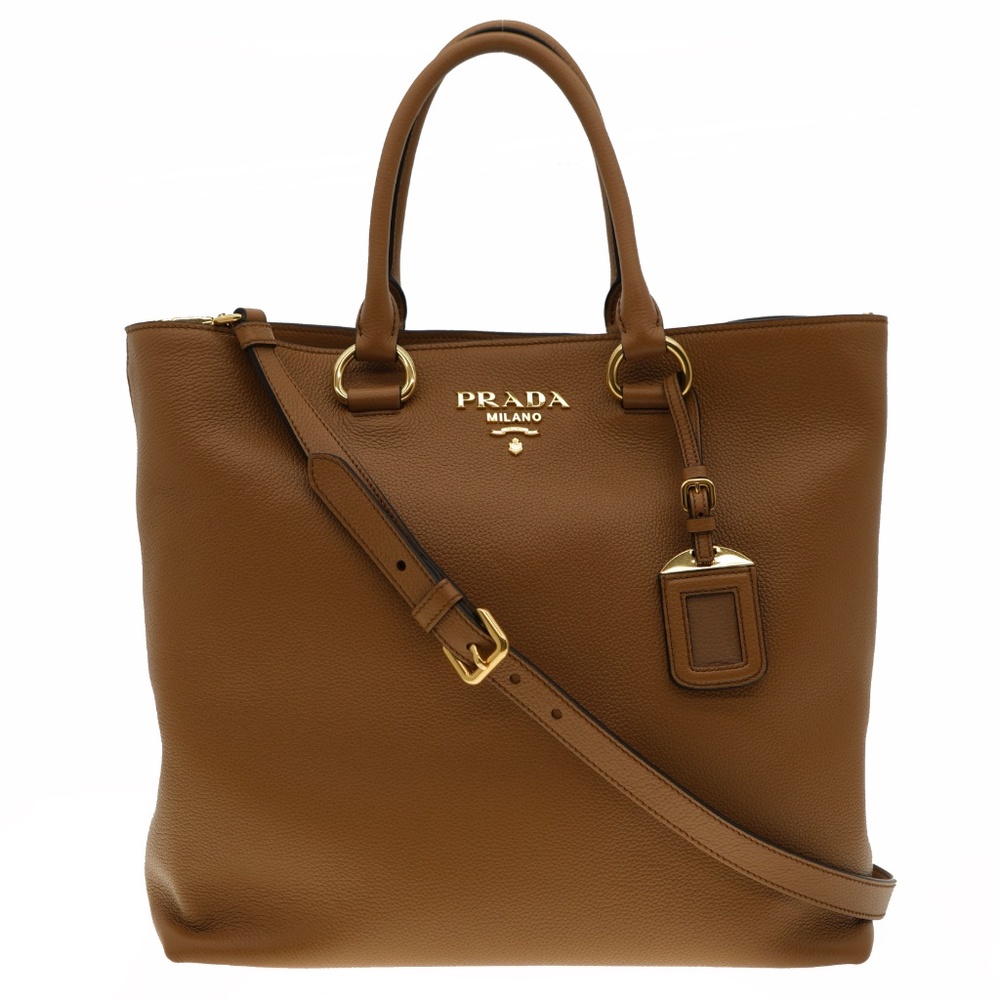 Prada Tote Large Shopping Shoulder Bag Vitello Phenix Caramel Leather 1BG865 New